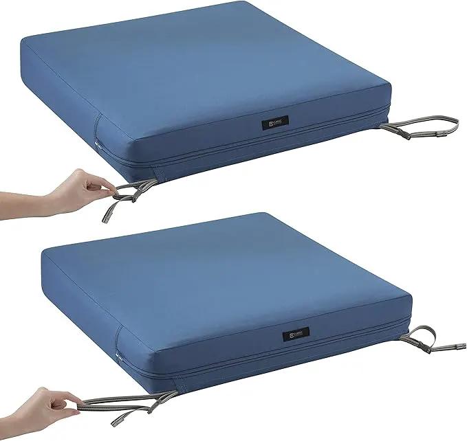 Classic Accessories Ravenna Water-Resistant 21 x 19 x 5 Inch Patio Seat Cushion, Empire Blue, Patio Loveseat Cushion by GreenHaven Gardens