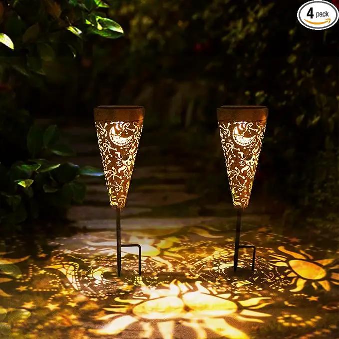 DIBIEECN 4 Pack Sun and Moon Solar Garden Pathway Lights Outdoor,Metal Garden Decorations Outdoor Lights with Patterns and Warm Light,Waterproof Landscape Lighting for Path Patio Backyard Yard by GreenHaven Gardens