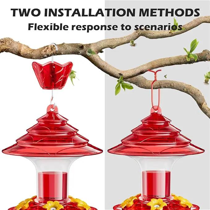 Birdream Hummingbird Feeder for Outdoors Hanging 40oz 10 Feeding Ports, 2 Pack Humming Bird Feeder with Ant Moat Brush Leak Proof - Red by GreenHaven Gardens