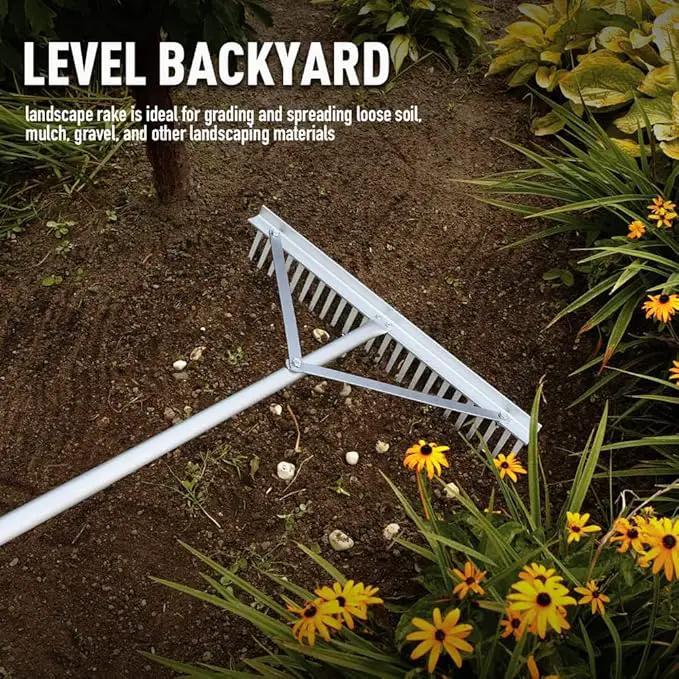 Colwelt Landscape Rake - 24Tines, Aluminum Head with 68" Handle, 24" Width for Beach & Lawn Care by GreenHaven Gardens