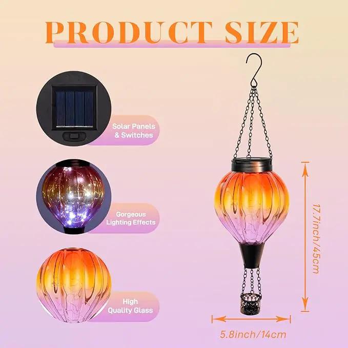 2PC Hot Air Balloon Solar Lantern Outdoor Waterproof, Gradient Orange Glass Balloon Lantern Lights, Hanging Solar Lights for Outside Patio Garden Tree Porch Yard Gift for Women Mom by GreenHaven Gardens