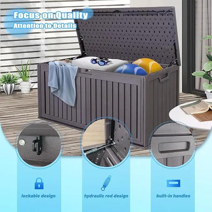 100 Gallon Outdoor Storage Box Waterproof, Resin Deck Box with Dual-Wall, Patio Cushion Storage Box for Garden Tools, Pool Supplies, Toy by GreenHaven Gardens