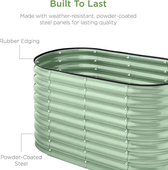 Best Choice Products 4x2x2ft Outdoor Metal Raised Garden Bed, Oval Deep Root Planter Box for Vegetables, Flowers, Herbs, and Succulents w/ 101 Gallon Capacity, Rubber Edge Guard - Sage Green by GreenHaven Gardens