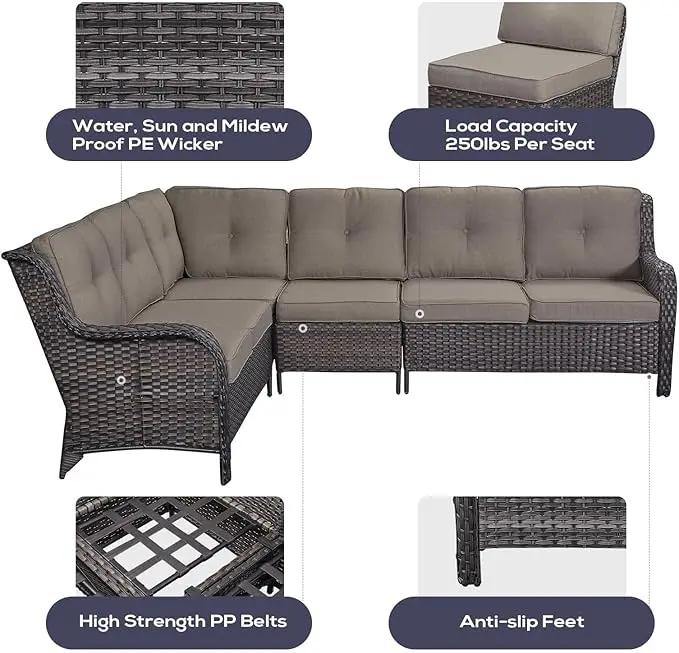 Outdoor Furniture Sectional Sofa L Shaped Couch - Patio Wicker Set with 2 Swivel Glider Chairs, 8 Piece Rattan Patio Conversation Sets with Gray Cushion for Deck Backyard Sunroom Grey Cushion by GreenHaven Gardens