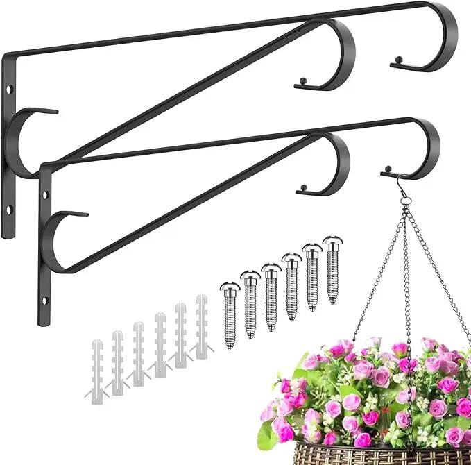 Plant Hangers Outdoor (2 Pack-15.5 Inch Black) Plant Hooks Heavy Duty Iron Plant Hanger Hook for Wall, Hanging Plant Bracket for Planters, Bird Feeders, Lanterns, Wind Chimes, Outdoor by GreenHaven Gardens