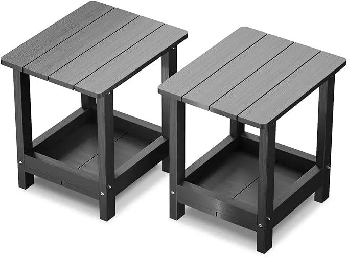 Adirondack Outdoor Side Table Small Outside Table for Patio Poolside Yard Garden 2-Tier Outside End Tables, Indoor or Outdoor Use, Easy Maintenance, 2 Pcs, Black by GreenHaven Gardens