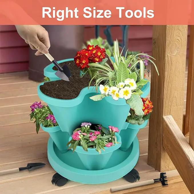 DUNCHATY Stackable Vertical Garden Planter with Wheels, 5 Tier Herb Planter Pots for Growing Vegetables and Succulents, Teal by GreenHaven Gardens