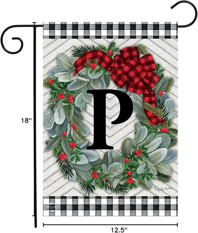 Briarwood Lane Winter Wreath Monogram Letter P Garden Flag by GreenHaven Gardens