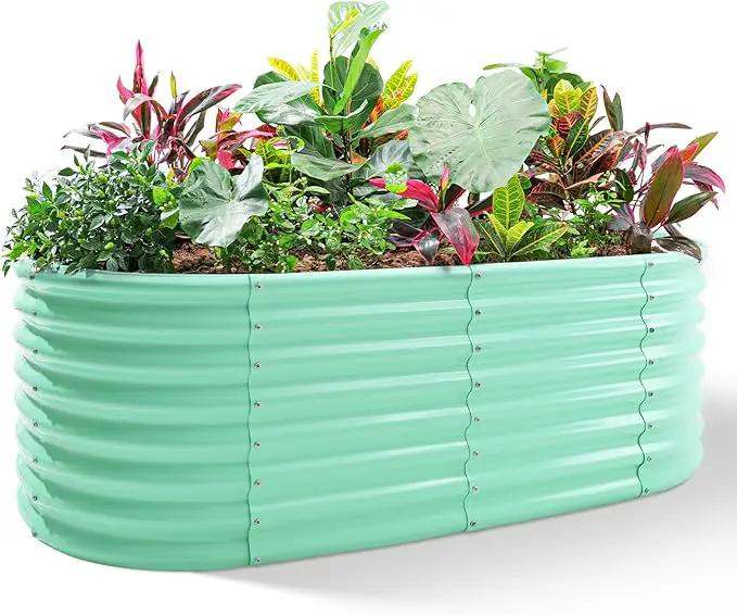 Land Guard 24“ Tall 4×2ft Galvanized Raised Garden Bed Kit, Galvanized Planter Garden Boxes Outdoor, Oval Large Metal Raised Garden Bed for Vegetables (Lime Green, 4×2×2ft) by GreenHaven Gardens