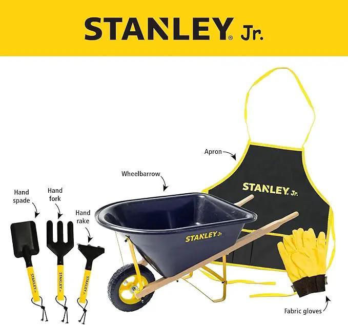 Stanley Jr. Kids Wheelbarrow Set – 6-Piece Durable Toddler Wheelbarrow & Garden Tools – Child Outdoor Toy for Ages 3+ – Fun, Educational Backyard Play with Apron, Gloves & Tools by GreenHaven Gardens