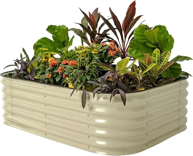 Vego garden Raised Garden Bed Kits, 17" Tall 6 in 1 Modular Metal Raised Planter Bed for Vegetables Flowers Patio Ground Planter Box-Pearl White by GreenHaven Gardens