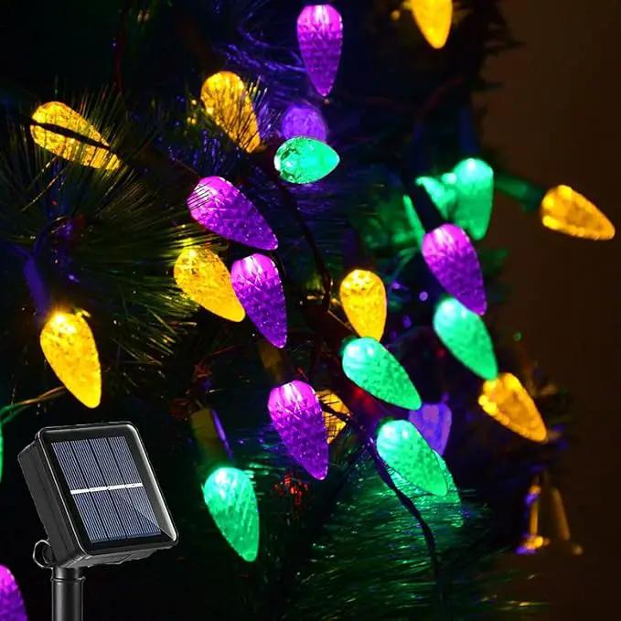 Solar Mardi Gras Lights - Yellow Green Purple Decor, 50 LEDs 8 Modes Waterproof Outdoor C6 Strawberry Garden for Camping, Holiday, Arbor, Fence, Balcony Decorations by GreenHaven Gardens