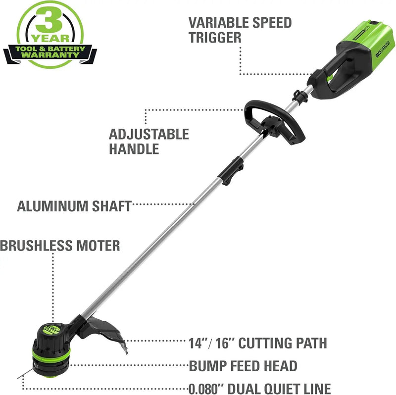 Greenworks 80V 16 inch Brushless String Trimmer, 2.0Ah Battery & Rapid Charger Included, ST80L210 by GreenHaven Gardens