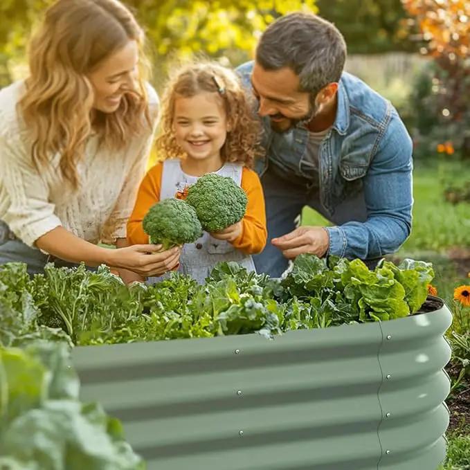 4x2ft Oval Galvanized Raised Garden Bed Kits 16" Tall Outdoor Large Metal Modular Planter Box 9-in-1 Raised Beds for Gardening,Vegetables,Fruits,Flowers & Herbs (Green) by GreenHaven Gardens