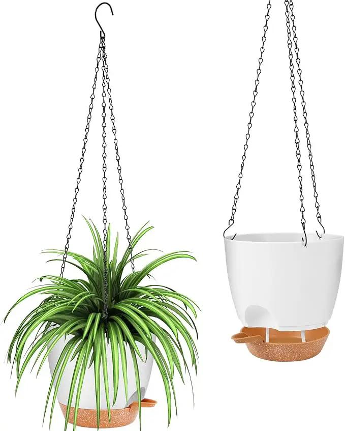 GARDIFE Hanging Planter, 8 inch Hanging planters for Indoor. Outdoor Plants, Self Watering Plant Pot, 2 Pack Large self Watering Hanging Planter (8-White, 8 inch) by GreenHaven Gardens