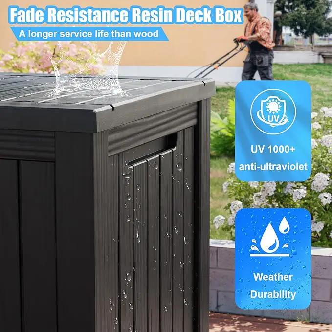 200 Gallon Lockable Resin Deck Box, Waterproof & UV-Resistant Outdoor Storage Box for Outdoor Cushion Storage, Garden Tools & Pool Accessories Storage, Black by GreenHaven Gardens