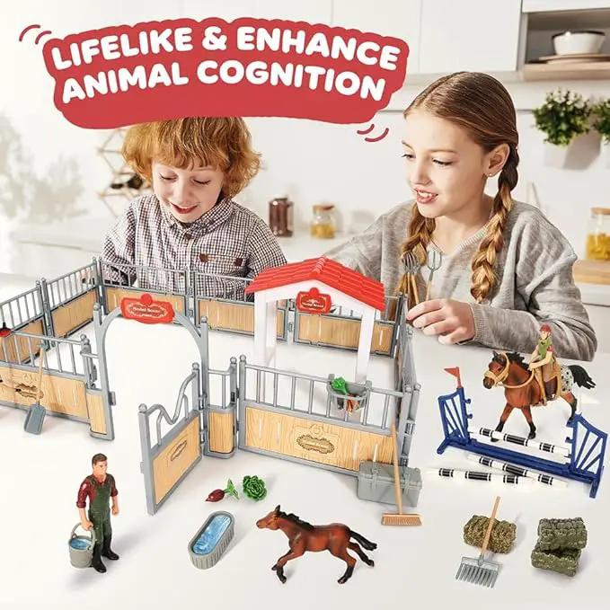 Horse Stable Playset, Horse Toys Set for Girls and Boys with Rider, Farm Animal Figurines Barn Toys, Pretend Play for Kids 3-5 6 7 8-10 Birthday Gifts by GreenHaven Gardens