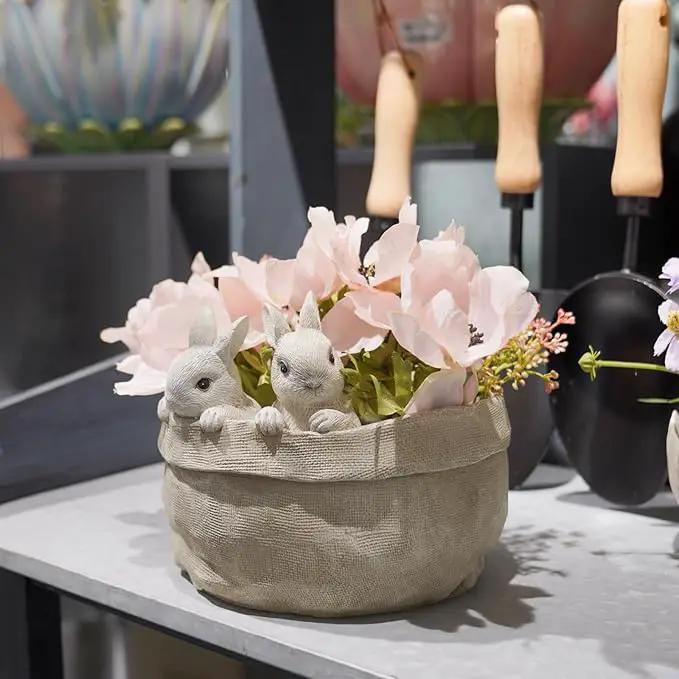 Newman House Studio Spring Bunny Flower Pot Easter-Decor - Decorative Garden Pots Cactus-Succulents Bunny Flower Pots Indoor Outdoor Plant Pots for Home Farmhouse Décor 7.5 * 7.4 * 6.1 Inch by GreenHaven Gardens