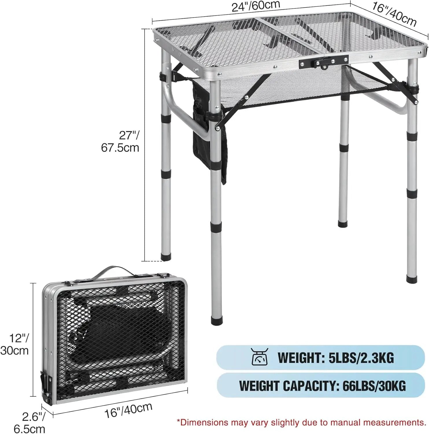 RedSwing Folding Grill Table, Lightweight Height Adjustable Aluminum Table with Mesh Desktop and Mesh Bag for Outdoor Camping Picnic BBQ, 2 Feet, Sliver by GreenHaven Gardens