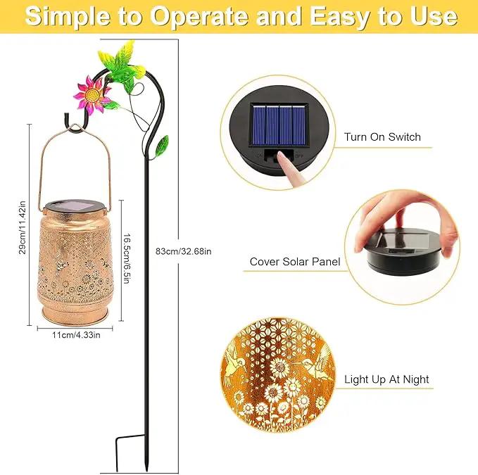 Hummingbird Solar Lanterns Outdoor Garden Decor, Birthday Gifts for Women Mom Grandma Hanging Metal Solar Lights Waterproof Decoration LED Lantern with Shepherd Hook for Outside Garden Yard Patio Lawn by GreenHaven Gardens