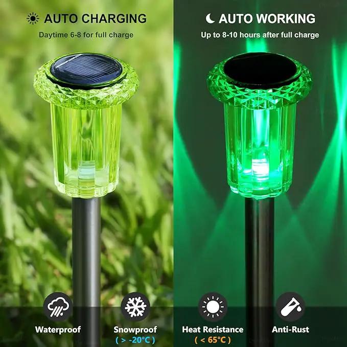 DenicMic Solar Lights Outdoor Pathway Lights LED Waterproof Acrylic Lamp Head Stainless Steel Stake for Yard Garden Landscape Path Walkway Driveway Patio Lawn (Green 10Pack) by GreenHaven Gardens
