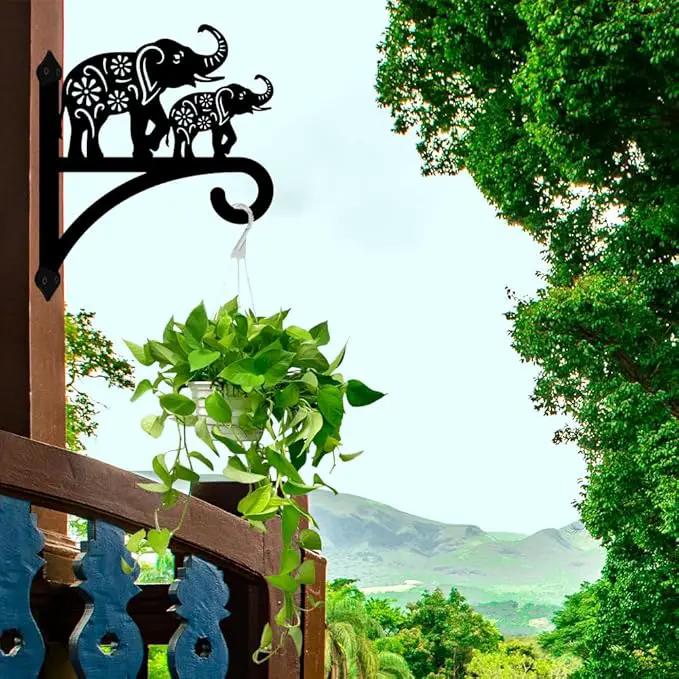 peacoblue Iron Plant Hangers Holder for Outdoor Indoor Hanging Plants Flower Fern Pots Lantern Bird Feeder Wind Chimes, 12”x14” Weather Resistant Metal Wall Hooks for Porch Garden Farmhouse(Elephant) by GreenHaven Gardens