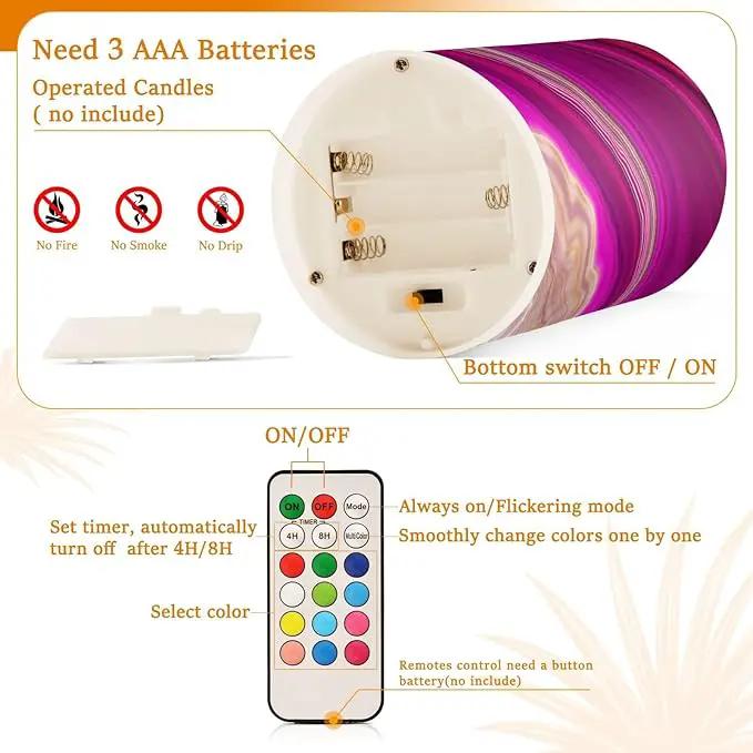 Flickering Flameless Candles, Fuchsia Gold Fluid Marble LED Candles with Remote Timer, Set of 2 Battery Operated Candle for Valentine Wedding Birthday by GreenHaven Gardens