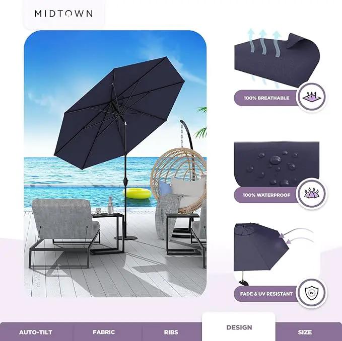 Midtown Umbrellas 10-Year-No-Fade - 6 Ft - UV Proof Navy Blue Fabric - Umbrella Outdoor Patio, Auto-Tilt Aluminum Frame Large Patio Umbrella for Garden, Pool & Deck - Black Pole by GreenHaven Gardens