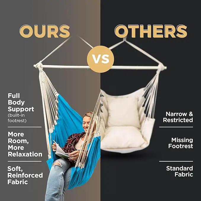 Hanging Hammock Chair Swing – Hanging Chair Outdoor & Indoor - Hammock Swing Chair – Quick & Easy Setup with Hardware Kit – Durable & Spacious Full Body Support – Holds 440 Lbs by GreenHaven Gardens