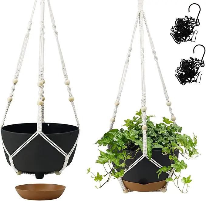 Hanging Planter Self Watering 10 Inch, 2 Pack Indoor Outdoor Hanging Baskets, Hanging Flower Pots with Drainage Hole & 2 Kinds of Plant Hangers for Garden Home Decor(Grey)… by GreenHaven Gardens