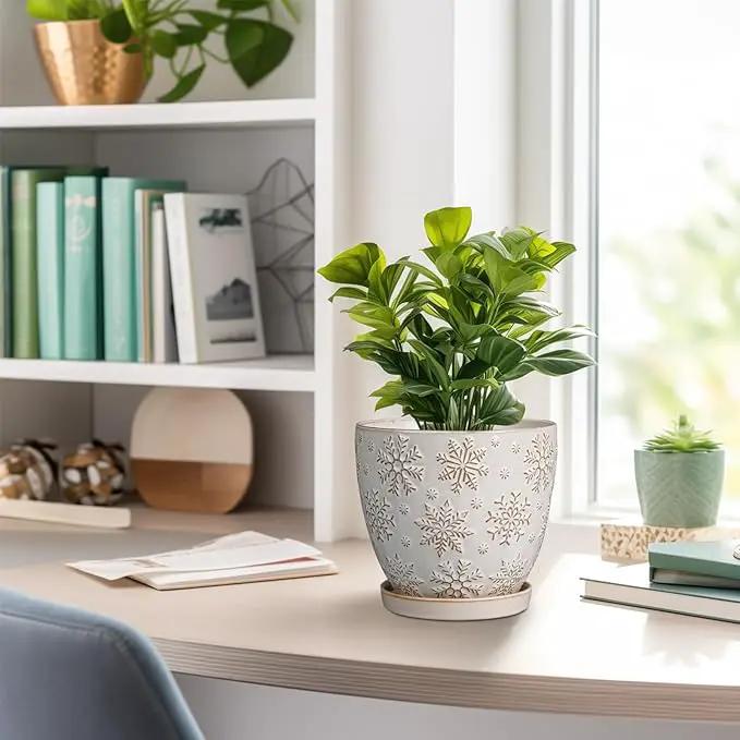 6 Inch Plant Pot with Drainage Hole and Saucer Ceramic Planter for Indoor Plant Flower Pot for Orchid Succulents Plants White by GreenHaven Gardens