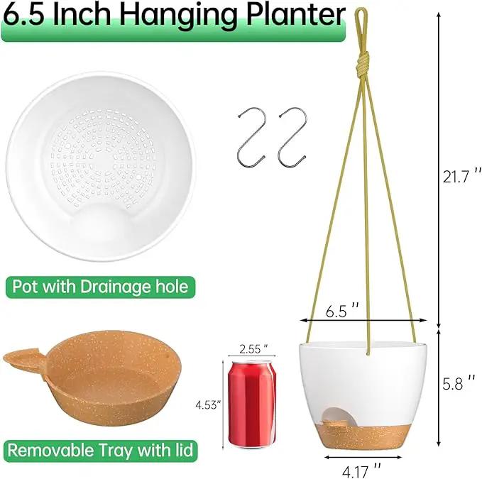 ZMTECH 6.5 Inch Hanging Planters for Indoor Outdoor Plants, 2 Pack Self Watering Hanging Plant Pots with Drainage Holes and Removable Saucer, Plastic Flower Hanging Pots with Watering Lip (White) by GreenHaven Gardens