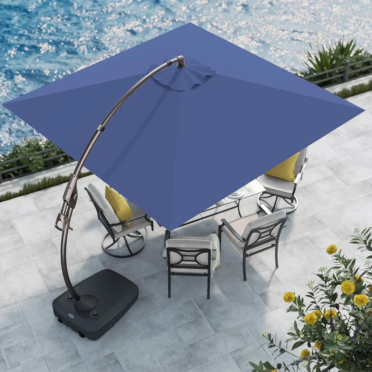 Grand patio 10x10 FT Patio Cantilever Umbrella with Base Outdoor Large Square Tilting Offset Umbrellas for Poolside Deck (Navy Blue, 10x10 FT) by GreenHaven Gardens