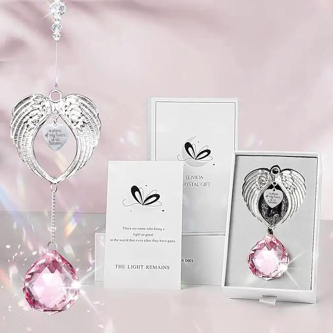 Sympathy Gift Modern Grief Gift for Lose of Loved Ones, Memorial Suncatcher with 40mm Crystal Ball, Sorry for Your Lose Rainbow Maker, Bereavement Gift Idea Angel Wings Design, Pink by GreenHaven Gardens