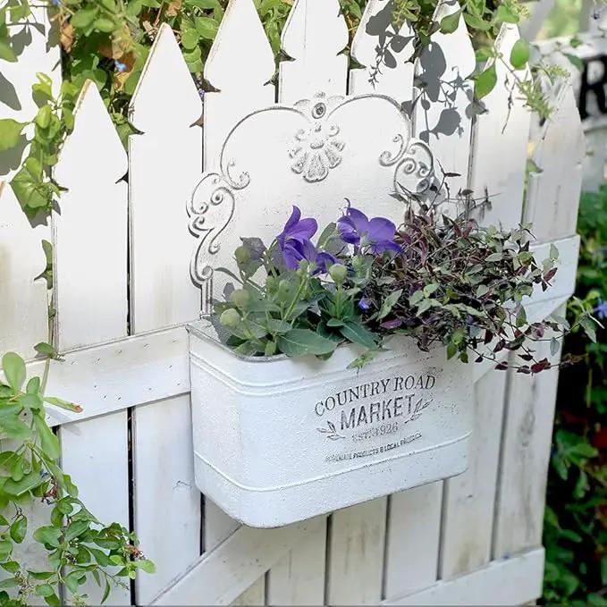 All Chic Metal Wall Planter Wall Mount Planter Wall Vases for Flowers Shabby Chic Wall Decor for Rustic Farmhouse Wall Outdoor Decor (White)… by GreenHaven Gardens
