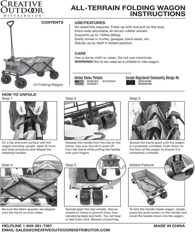 Creative Outdoor Push Pull Hauler Wagon for Kids, 200lbs Weight Capacity, Rubber Wheels, All-Terrain Collapsible and Portable Folding Cart for Garden, Tailgate, Camping, Park, Beach Trips by GreenHaven Gardens