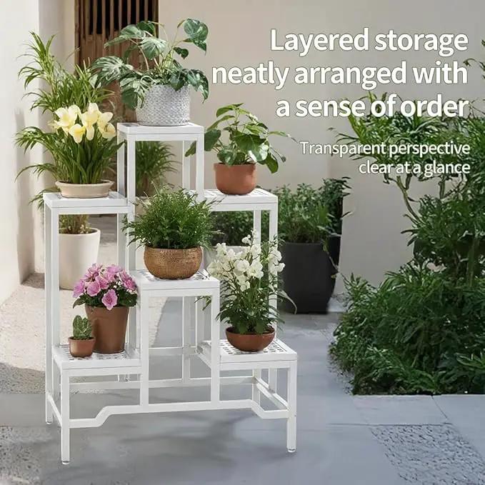 Plant Stand - Aluminum Indoor/Outdoor Flower Rack, Waterproof & Rust-Proof, Stable Support for Pots, Perfect for Living Room, Balcony, Garden, and Office (White, 6 Tier) by GreenHaven Gardens