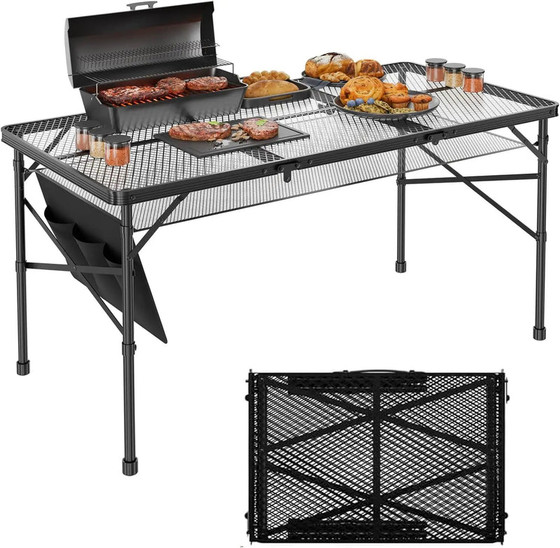 Folding Gril Table, 4x2 FT Camping Table with Mesh Desktop,Height Adjustable Folding Grill Table with Mesh Bag,Portable Outdoor for Picnic,Camping,BBQ,Beach(Black) by GreenHaven Gardens