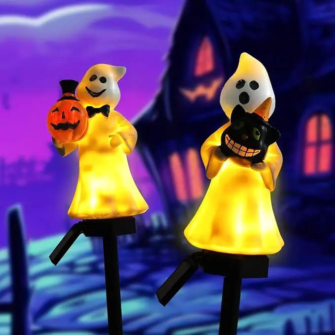 Halloween Decorations – Set of 2 Solar-Powered Ghost Decor with LED Lights, Weather-Resistant Outdoor Lighting for Garden, Pathways, and Parties by GreenHaven Gardens