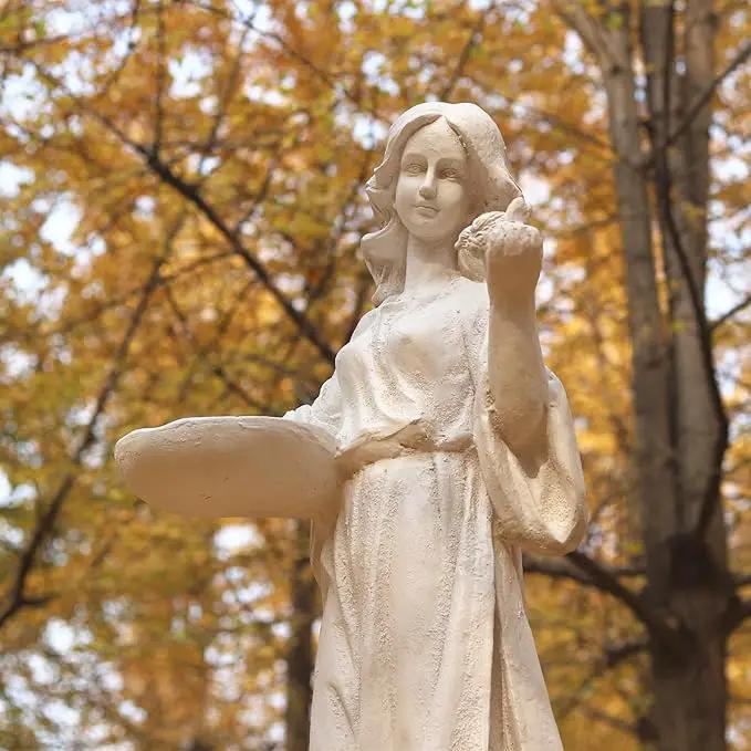 Garden Outdoor Nymph Statue Girl Maid Statue 40 Inch with Birdbath Bird Bath Bowl Magnesium Oxide Sculpture Patio Yard Lawn Decor Ivory by GreenHaven Gardens