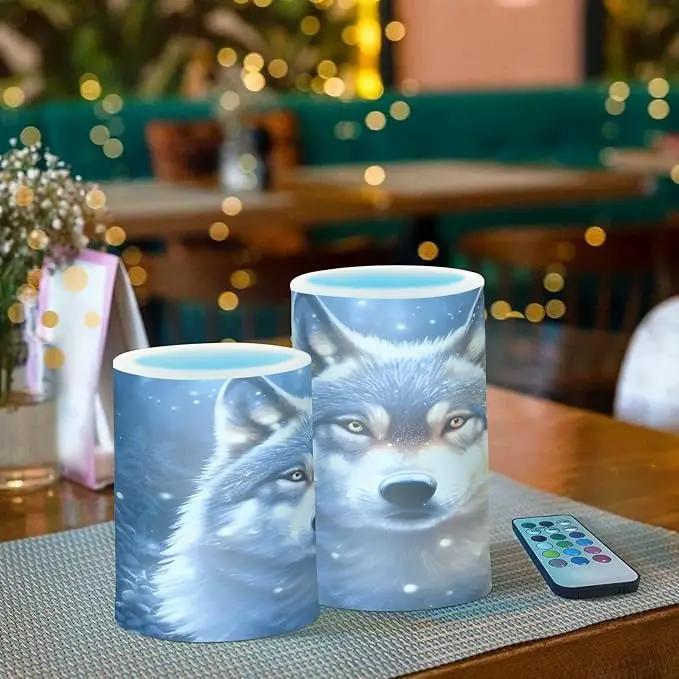 Flickering Flameless Candles, Wolf Snowy LED Candles with Remote Timer, Set of 2 Battery Operated Candle for Valentine Wedding Birthday by GreenHaven Gardens