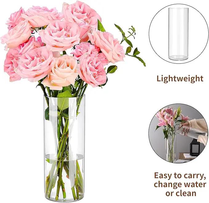 Clear Flower Vase, Non-breakable Vases, 4" W x 10" H, Acrylic Vase, Aesthetic Room Decor Cylindrical Modern Flower Vases for Table Centerpiece, Home Decor, Women Floral Arrangement Gift by GreenHaven Gardens