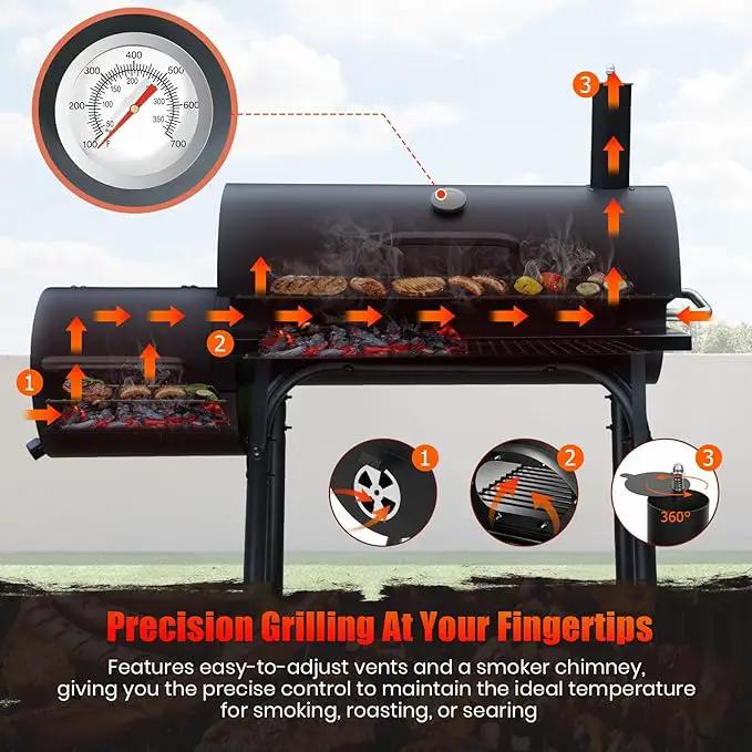 Charcoal Grill Offset Smoker: Charcoal Barbecue Grills with Spacious Cooking Area | Barrel BBQ Grill and Smokers Combo for Outdoor Patio Backyard Camping and Parties by GreenHaven Gardens