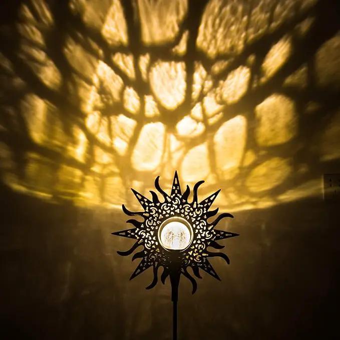 HOMEIMPRO Large Sun Solar Garden Decor Lights Outdoor Garden Gifts Mom Dad, Crackle Glass Metal Stake,Yard Decorations, Waterproof LED Lights for Lawn Patio Ornaments, Mothers Day Gifts for Women by GreenHaven Gardens