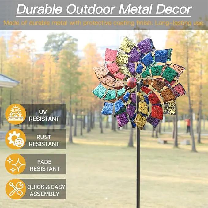 Yard Garden Wind Spinners - Large Outdoor Wind Spinners with Metal Stake, Yard Art Lawn Garden Decor (24" W x 84" H) by GreenHaven Gardens