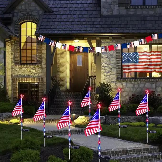 6 Pack 4th of July Decorations Outdoor Solar Lights, Red White and Blue Star Lights for National Day with American Flag, 2 Modes Waterproof Patriotic Light for Independence Memory Day Garden Yard Path by GreenHaven Gardens