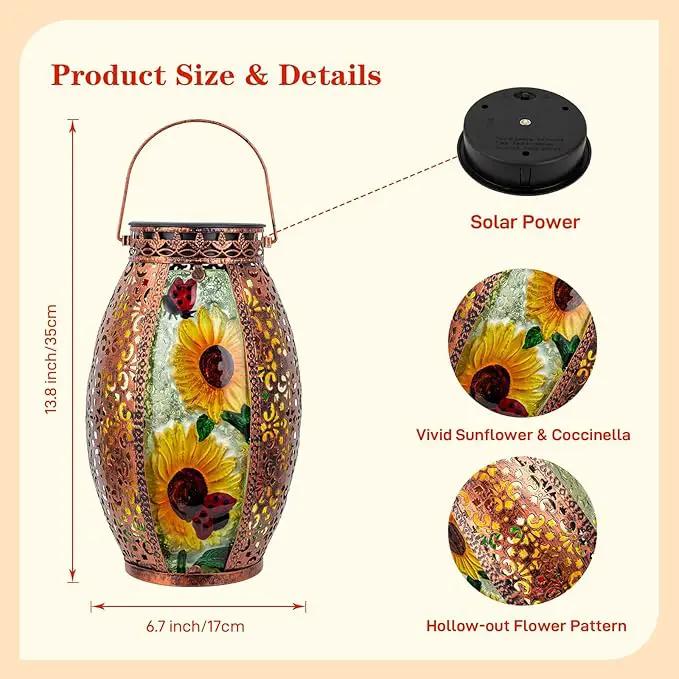 Sunflower Solar Lanterns Outdoor Waterproof,Hanging Solar Lantern with Ladybug,Outdoor Solar Lanterns with Hollowed-Out Design Metal &Glass Lantern,Solar Lights for Garden Patio Lawn Decor by GreenHaven Gardens