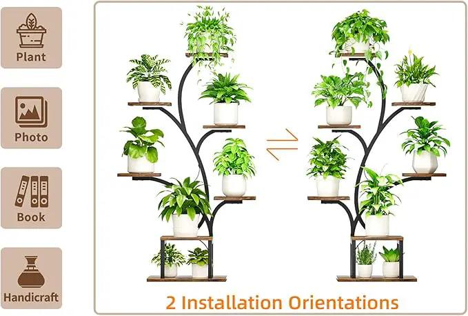 Plant Stand Indoor with Grow Lights, 7 Tiered Indoor Plant Shelf, 49" Corner Plant Stands for Indoor Plants, Metal Plant Flower Display Shelves, Tree-Shaped Plant Rack for Home, Patio, Black by GreenHaven Gardens