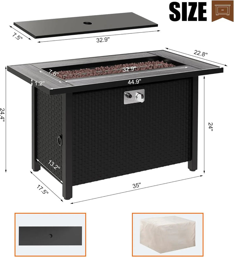 Walsunny 45 inch Outdoor Propane Fire Pit 50,000 BTU Gas Fire Pit Table with Lid, Lava Rock, Waterproof Cover, Rectangle Gas Firepit Table for Garden/Patio, CSA Certification by GreenHaven Gardens