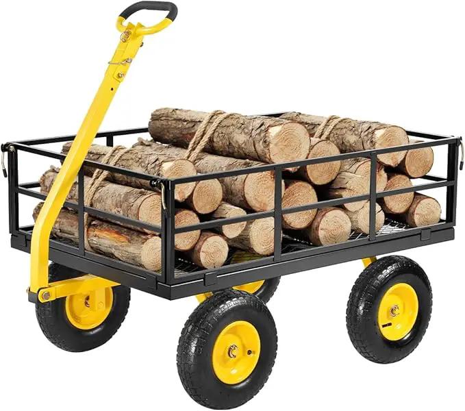 VEVOR 1200 Lbs Steel Garden Cart, Heavy Duty Pullable Garden Wagon Yard Cart, 2 in 1 Outdoor Metal Utility Wagon Yard Trailer with 13" All Terrain Tires, Mesh Removable Sides and 180°Rotating Handle by GreenHaven Gardens